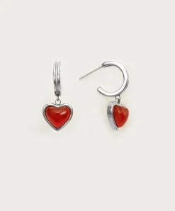 Argent Carnelian Boucles d'Oreilles Créoles En Pierre