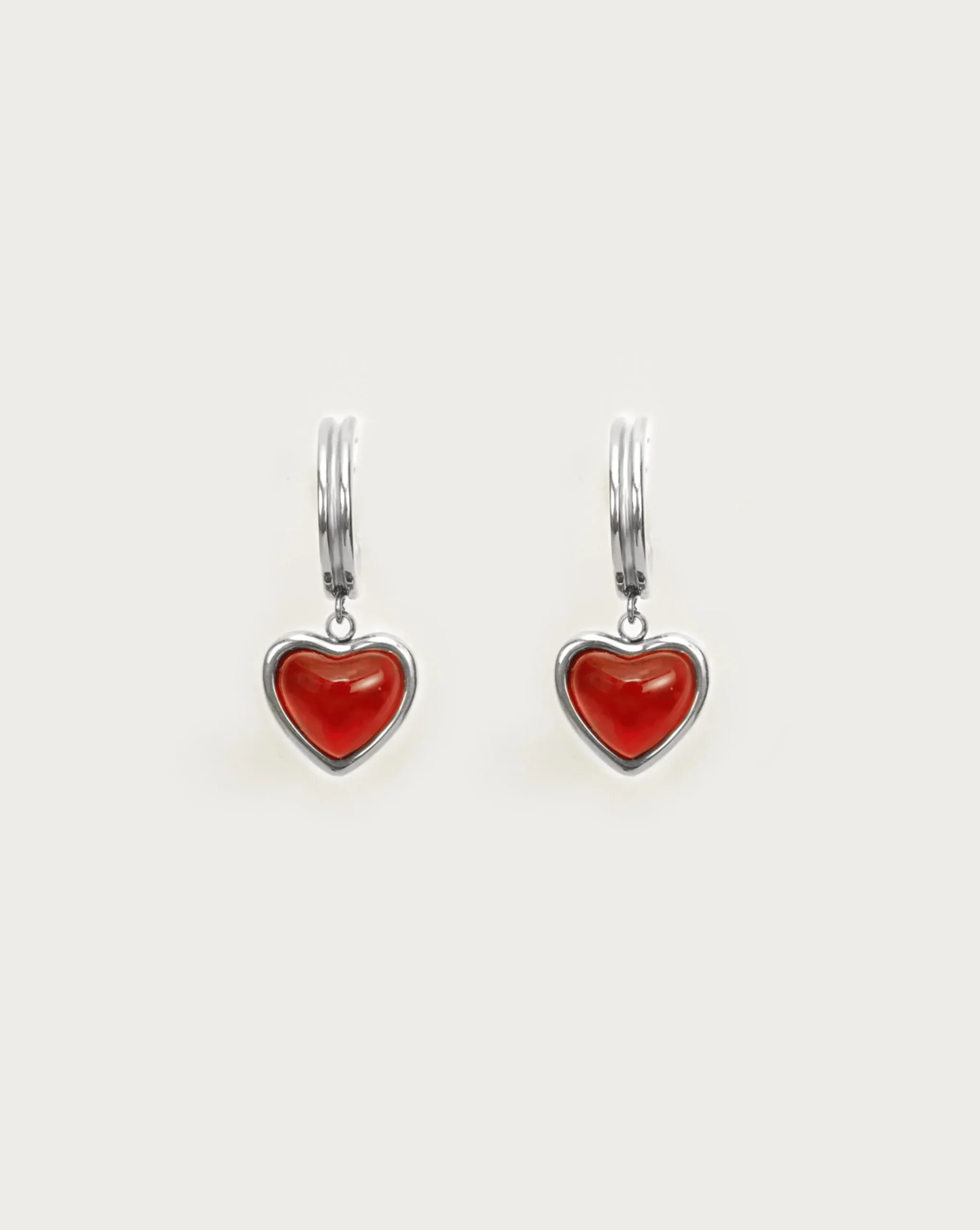 Argent Carnelian Boucles d'Oreilles Créoles En Pierre