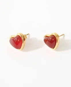Boucles d'Oreilles Coeur En Pierre Carnelian