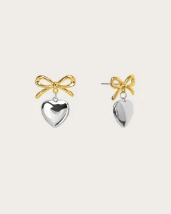 Boucles d'Oreilles Coeur En Ruban de Métal Mélangé