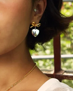 Boucles d'Oreilles Coeur En Ruban de Métal Mélangé