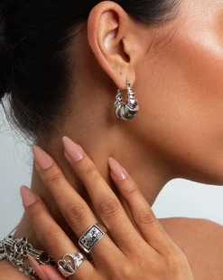 Boucles d'Oreilles Créoles Croissant En Argent