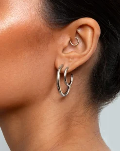 Boucles d'Oreilles Créoles Sans Fin Argentées 30 Mm