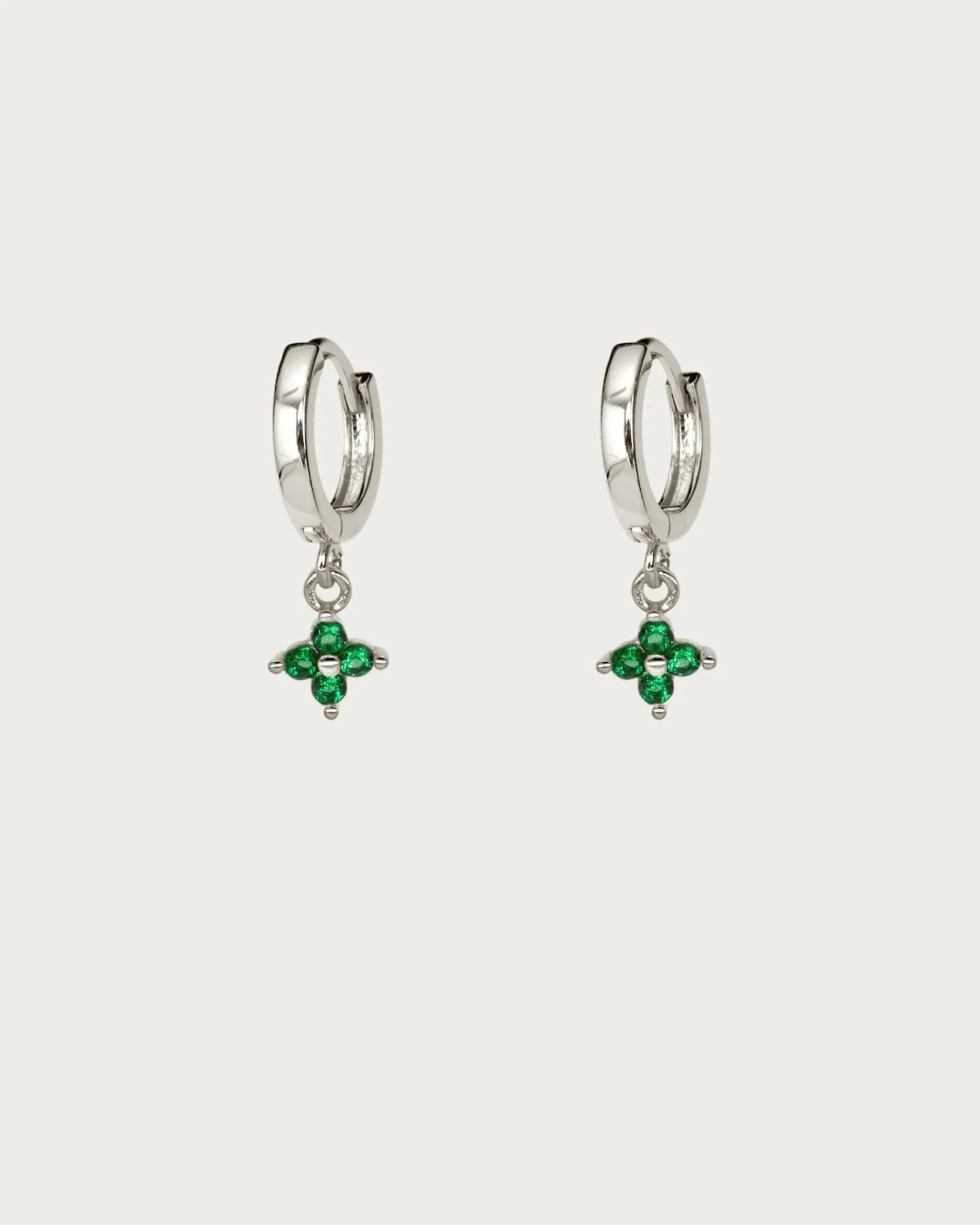 Boucles d'Oreilles Créoles Trèfle Vert En Argent