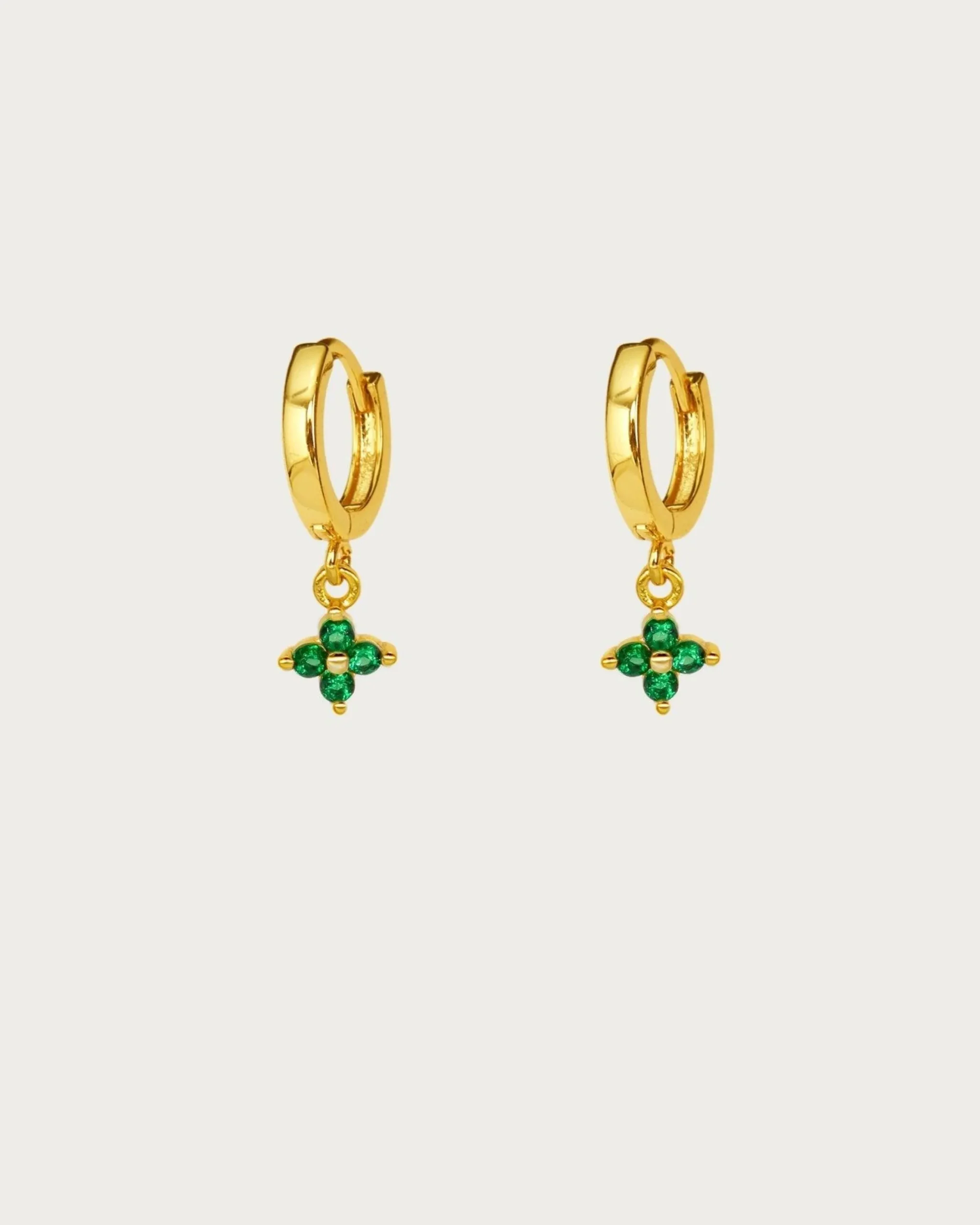Boucles d'Oreilles Créoles Trèfle Vert En Argent