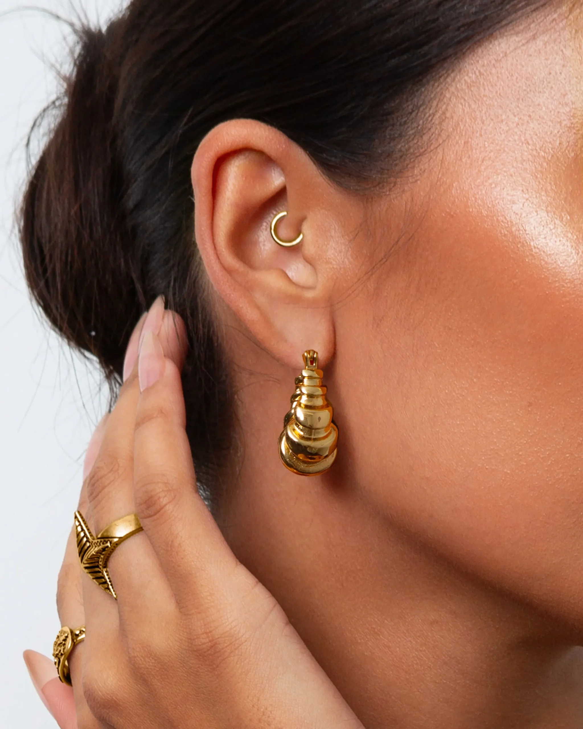 Boucles d'Oreilles Créoles Croissant En Or