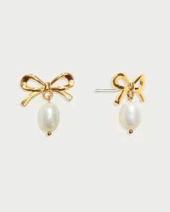 Boucles d'Oreilles Perles Ruban Doré