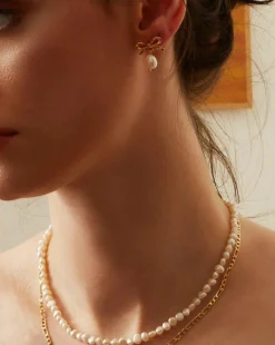 Boucles d'Oreilles Perles Ruban Doré