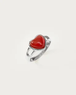 Carnelian Bague Coeur En Argent