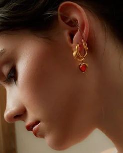 Carnelian Boucles d'Oreilles Créoles En Pierre