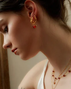 Carnelian Boucles d'Oreilles Créoles En Pierre