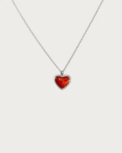 Carnelian Collier Coeur En Pierre En Argent