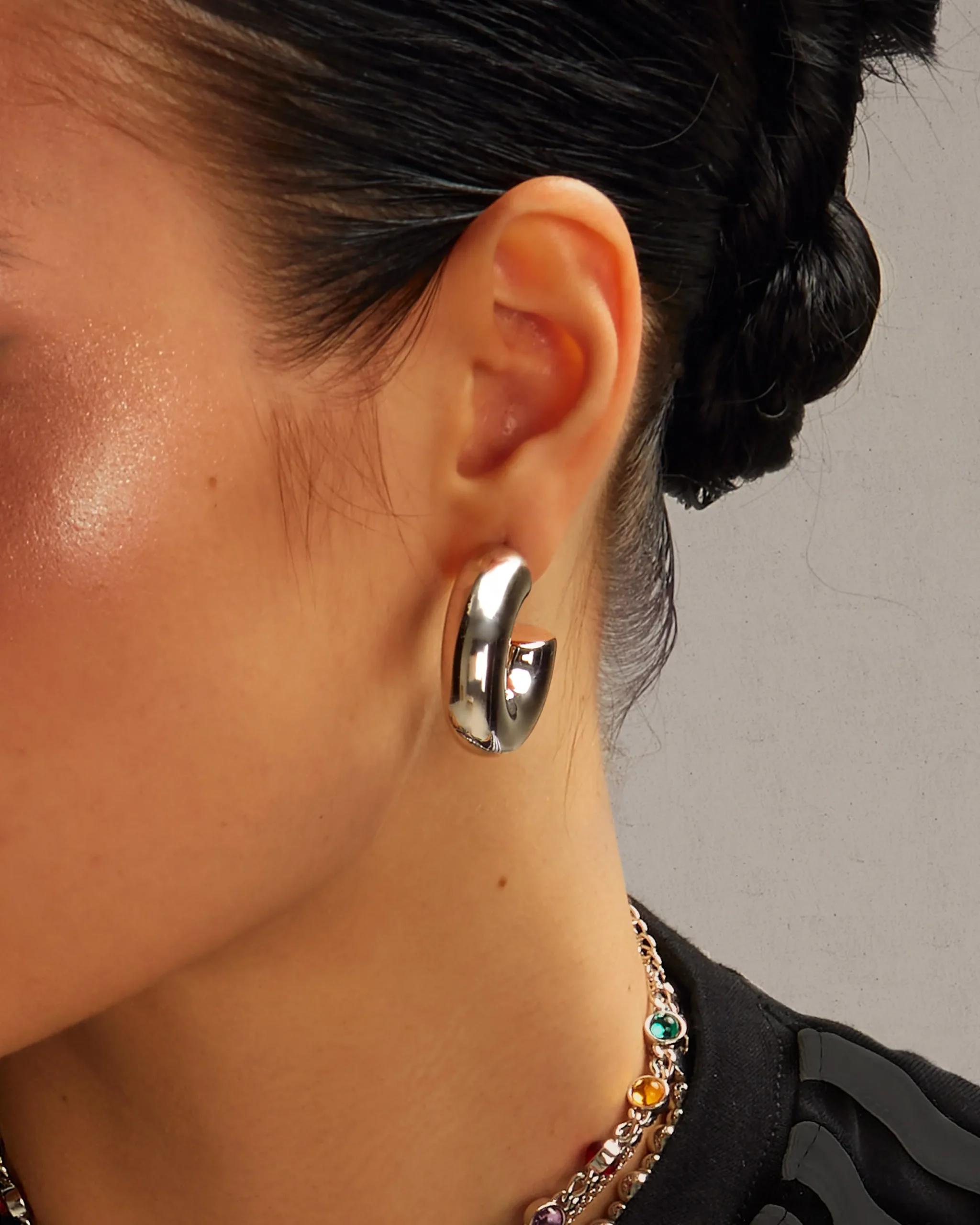 Chunky Boucles d'Oreilles Créoles En Argent