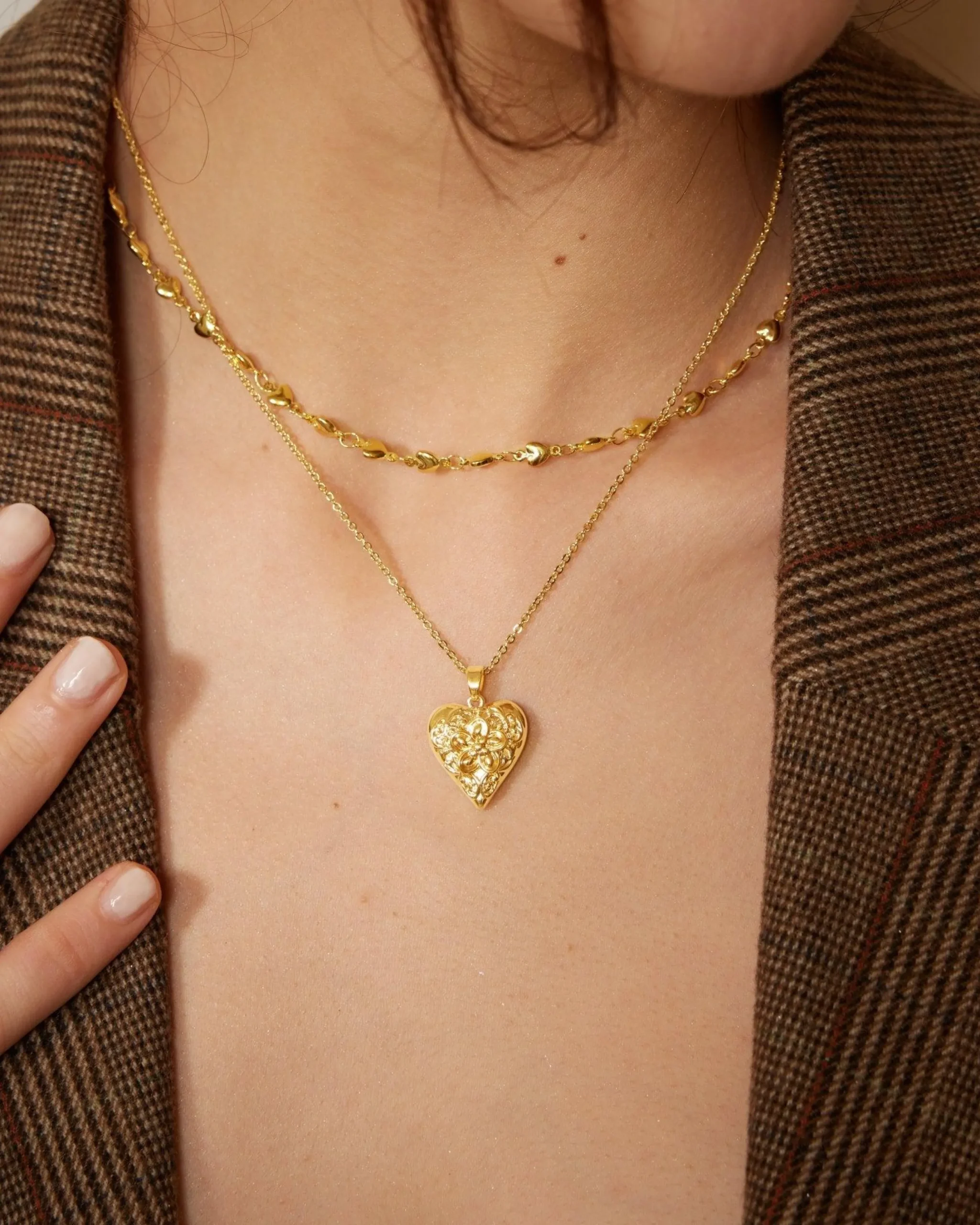 Collier Baroque En Forme de Cœur Et de Fleurs