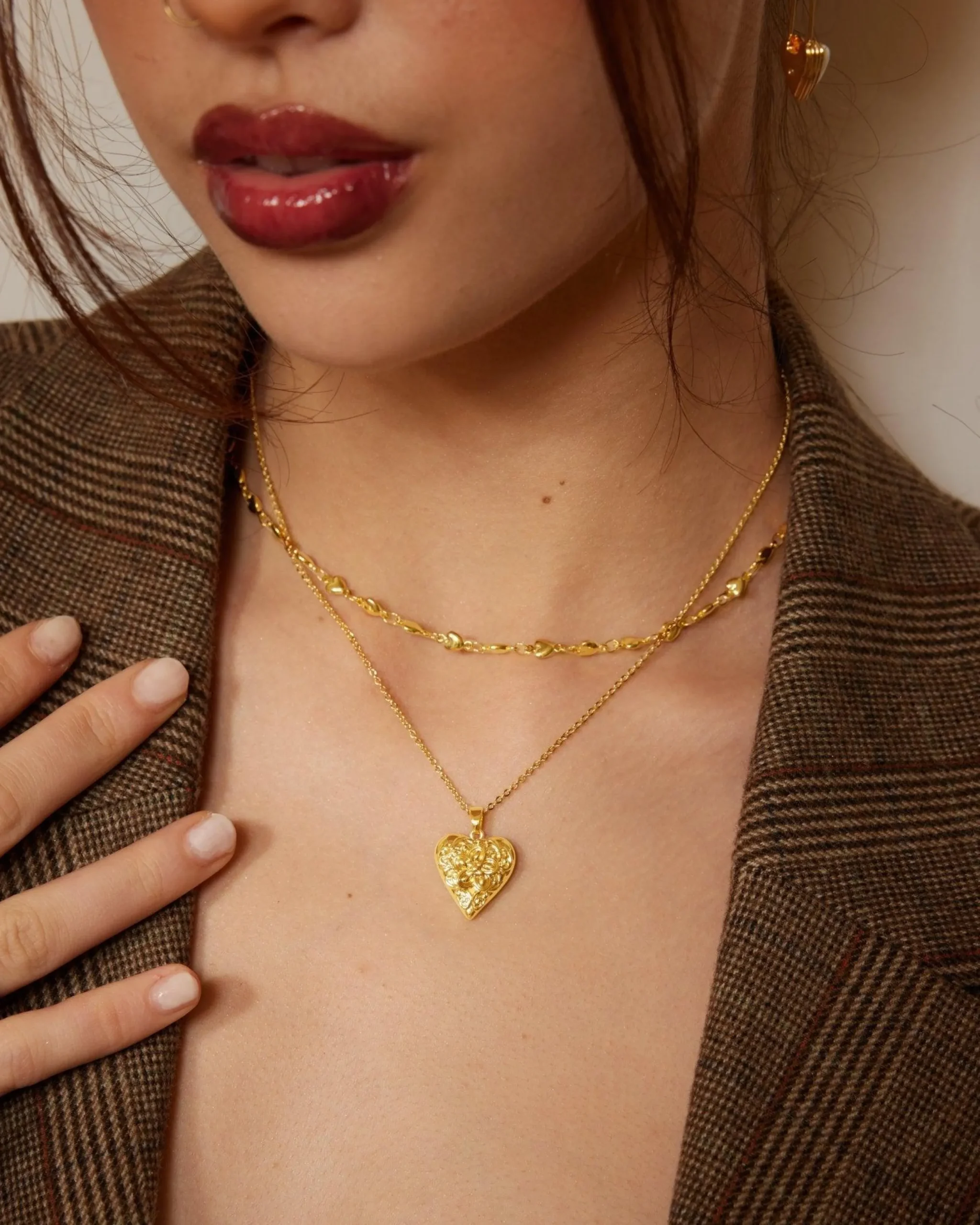 Collier Baroque En Forme de Cœur Et de Fleurs