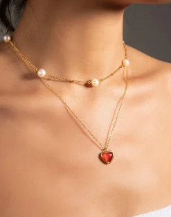 Collier Coeur En Pierre Carnelian