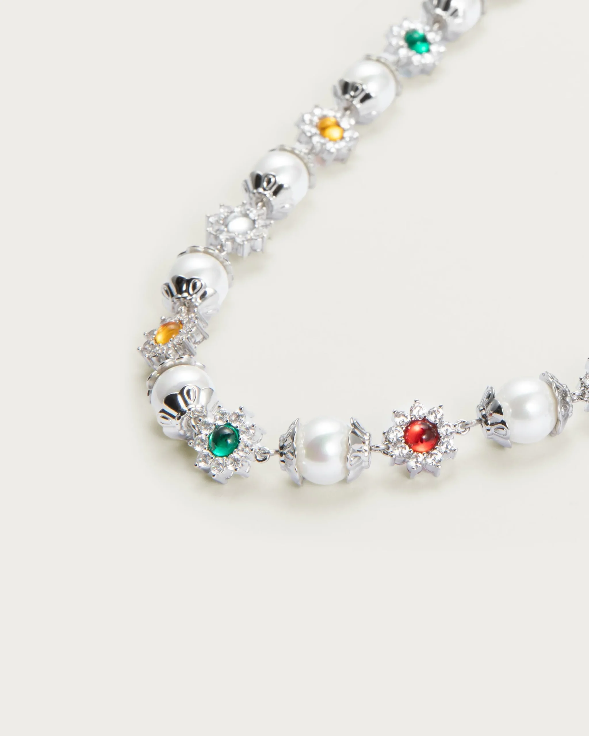 Collier de Perles Marguerite En Argent