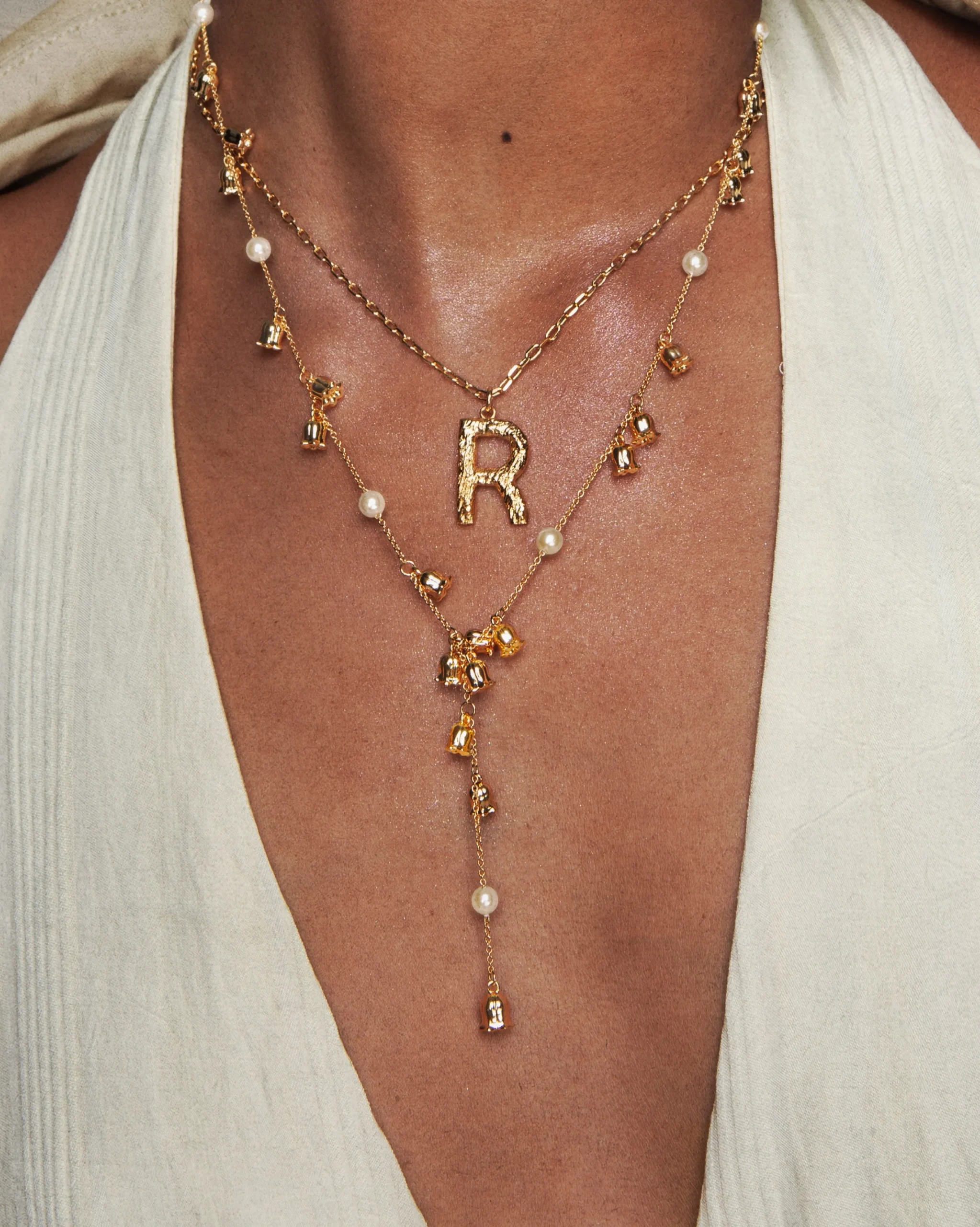 Collier Lariat En Perles de Muguet