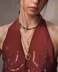 Collier Sautoir Savane Doré Oeil de Tigre