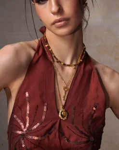 Collier Sautoir Savane Doré Oeil de Tigre