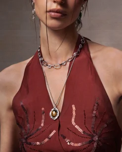 Collier Sautoir Savane Oeil de Tigre En Argent