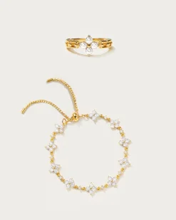 Ensemble Bracelet Et Bague Trèfle Étincelant