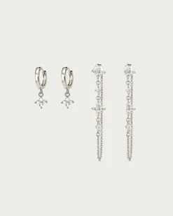 Ensemble de Boucles d'Oreilles Trèfle Porte-Bonheur En Argent