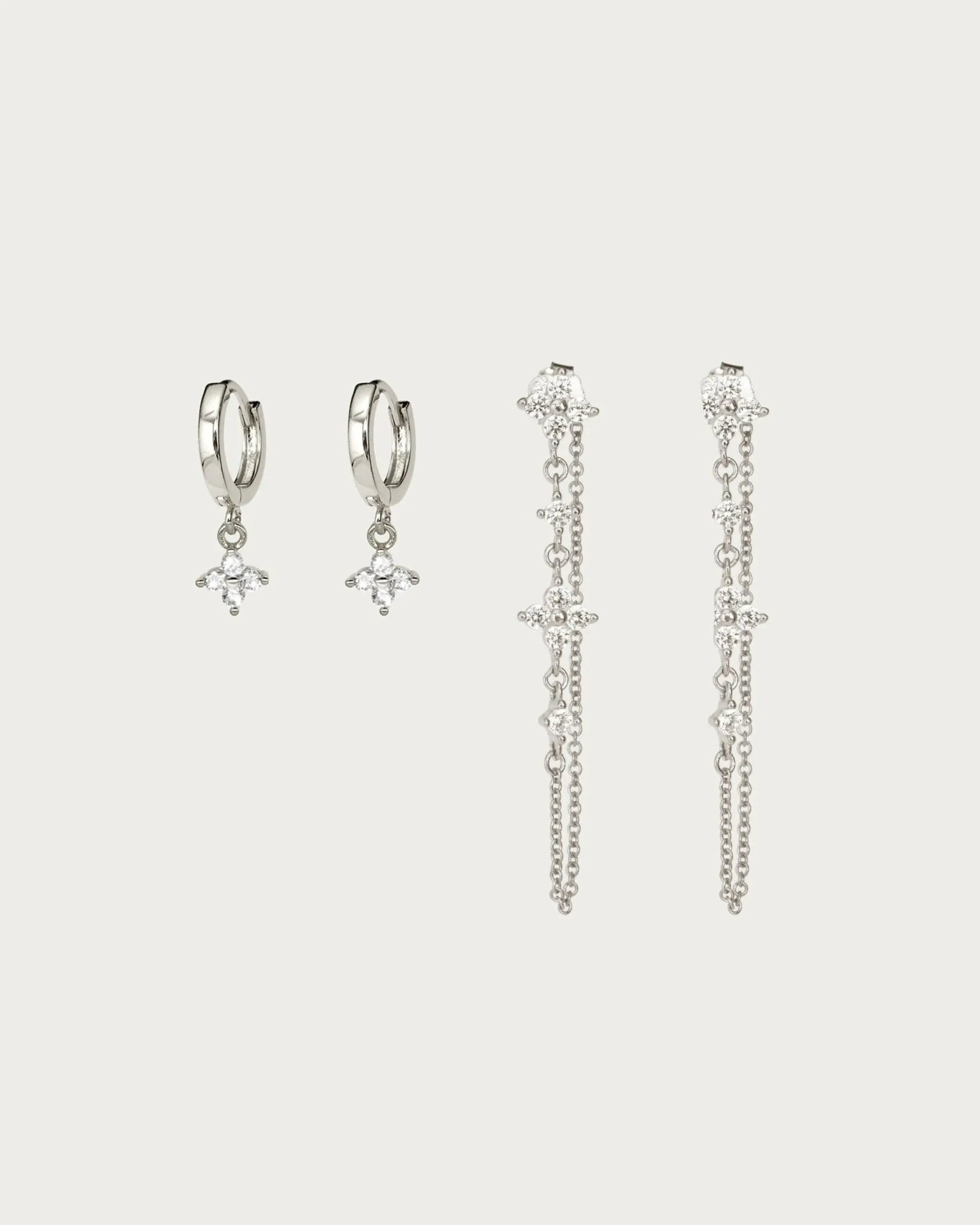 Ensemble de Boucles d'Oreilles Trèfle Porte-Bonheur En Argent