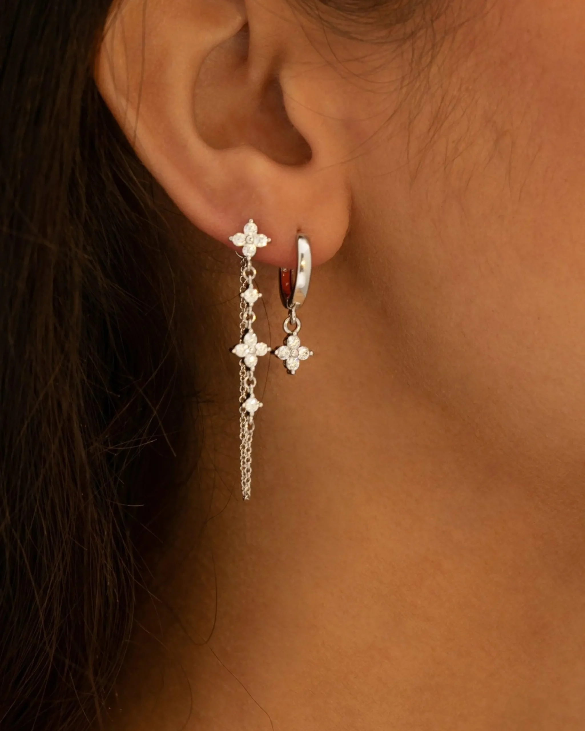 Ensemble de Boucles d'Oreilles Trèfle Porte-Bonheur En Argent